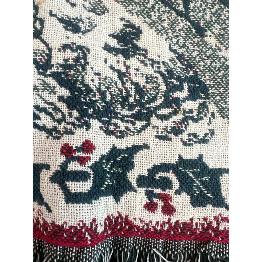 Vintage Christmas Tapestry Throw Blanket Santa Reindeer Village Woven 68x46